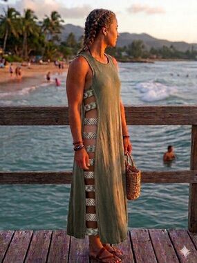 POL Crochet Braid Side Slit Sleeveless Coverup Dress Small